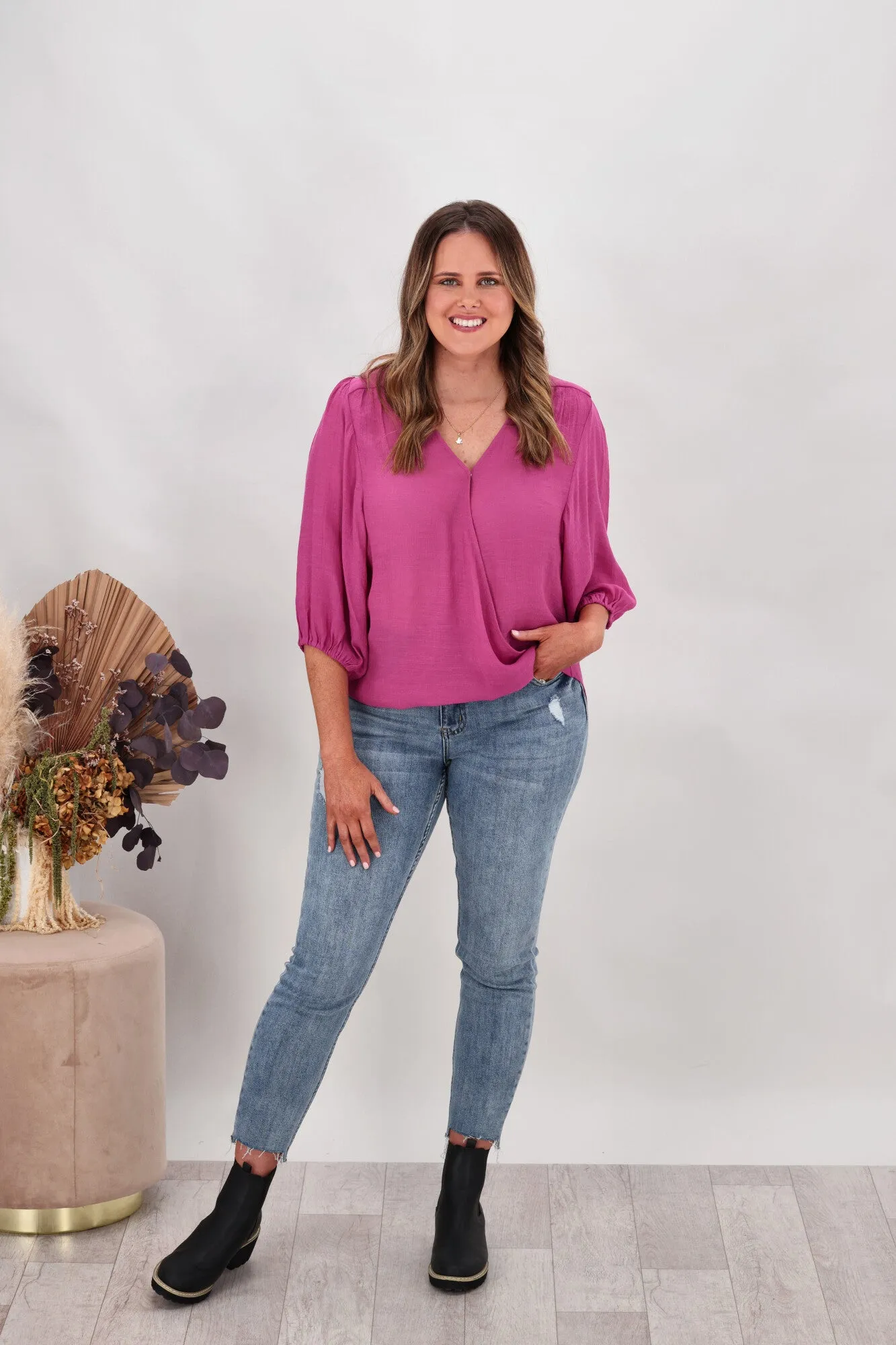 Gloss by Shine On Laina Wrap Front Blouse Orchid Pink sold by Shine On product image thumbnail 5