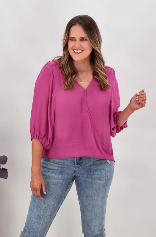 Gloss by Shine On Laina Wrap Front Blouse Orchid Pink sold by Shine On