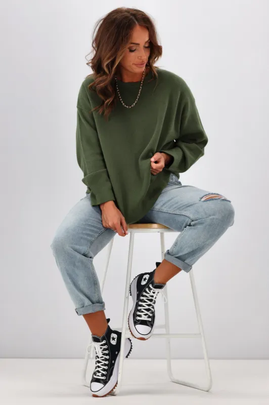 Huffer Neve Crew Olive sold by Shine On