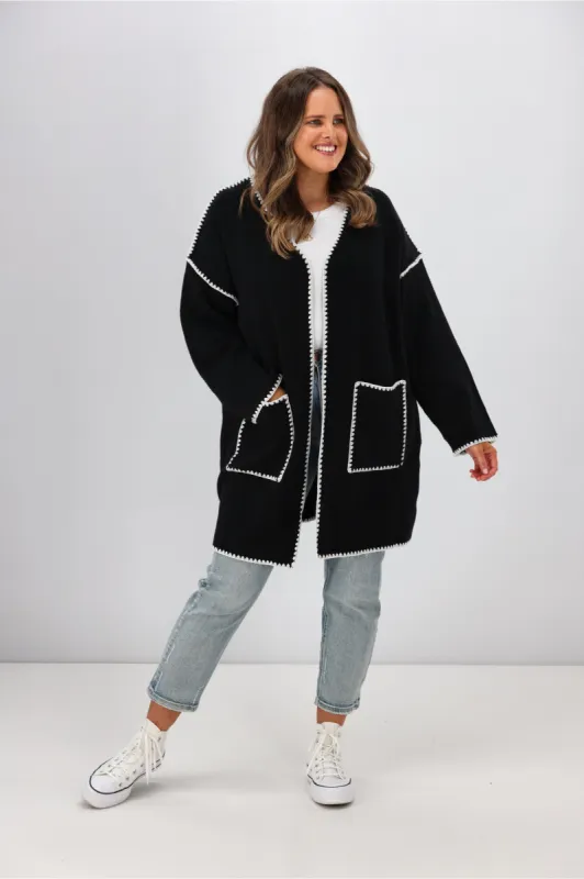 Boho Australia Emelia Cardigan Black White sold by Shine On