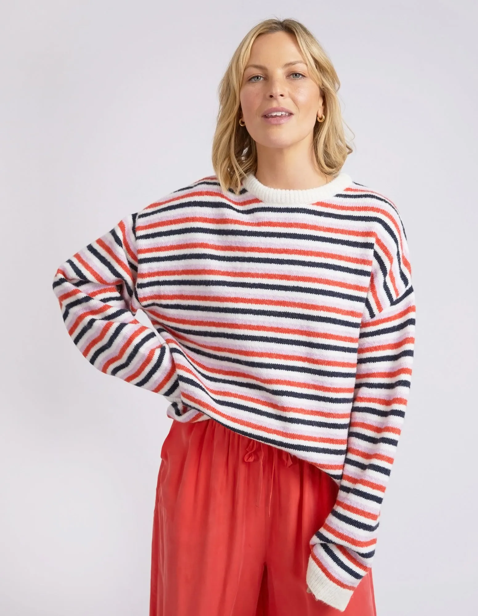 Elm Rye Stripe Knit Peony Pink/ Tangello/ Navy/ White Stripe sold by Shine On product image thumbnail 3