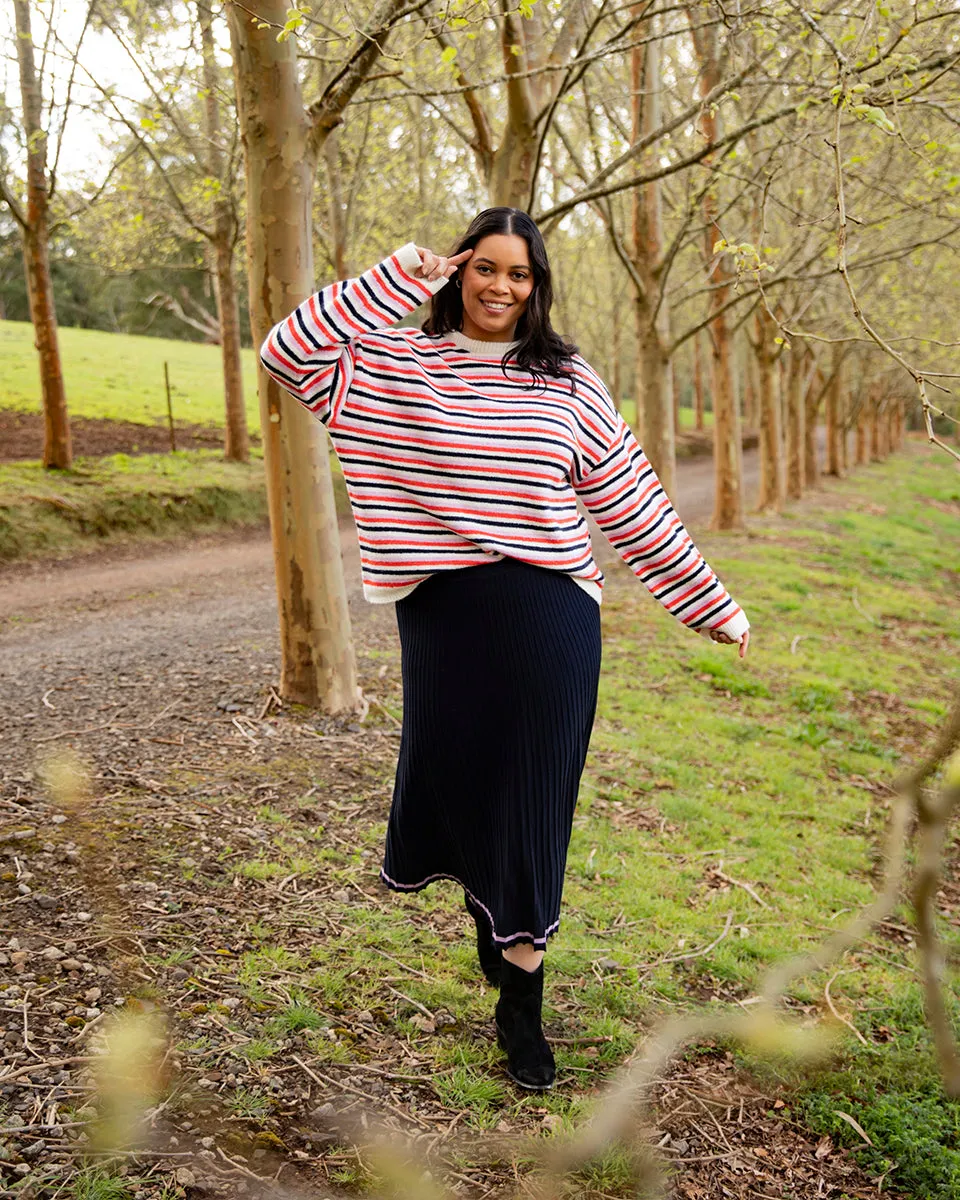 Elm Rye Stripe Knit Peony Pink/ Tangello/ Navy/ White Stripe sold by Shine On