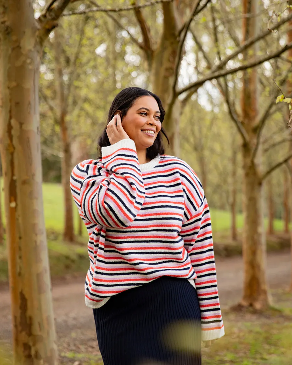 Elm Rye Stripe Knit Peony Pink/ Tangello/ Navy/ White Stripe sold by Shine On product image thumbnail 2