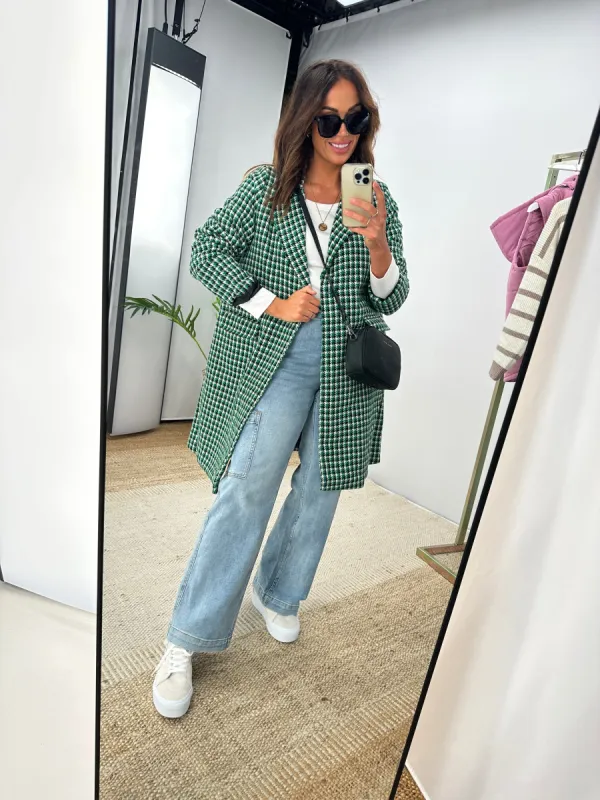 Betty Basics Wanda Coat Green Houndstooth sold by Shine On