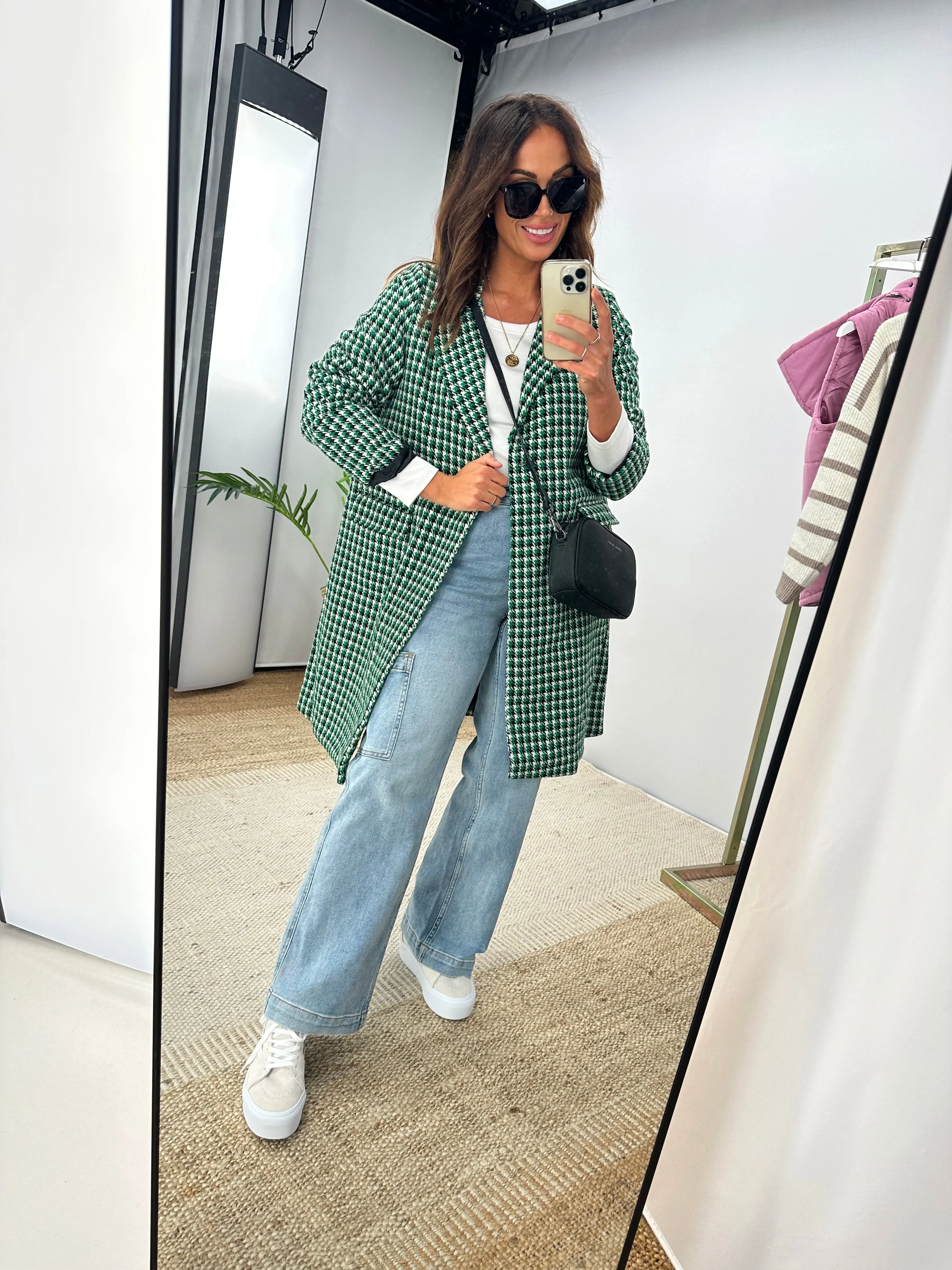 Betty Basics Wanda Coat Green Houndstooth sold by Shine On