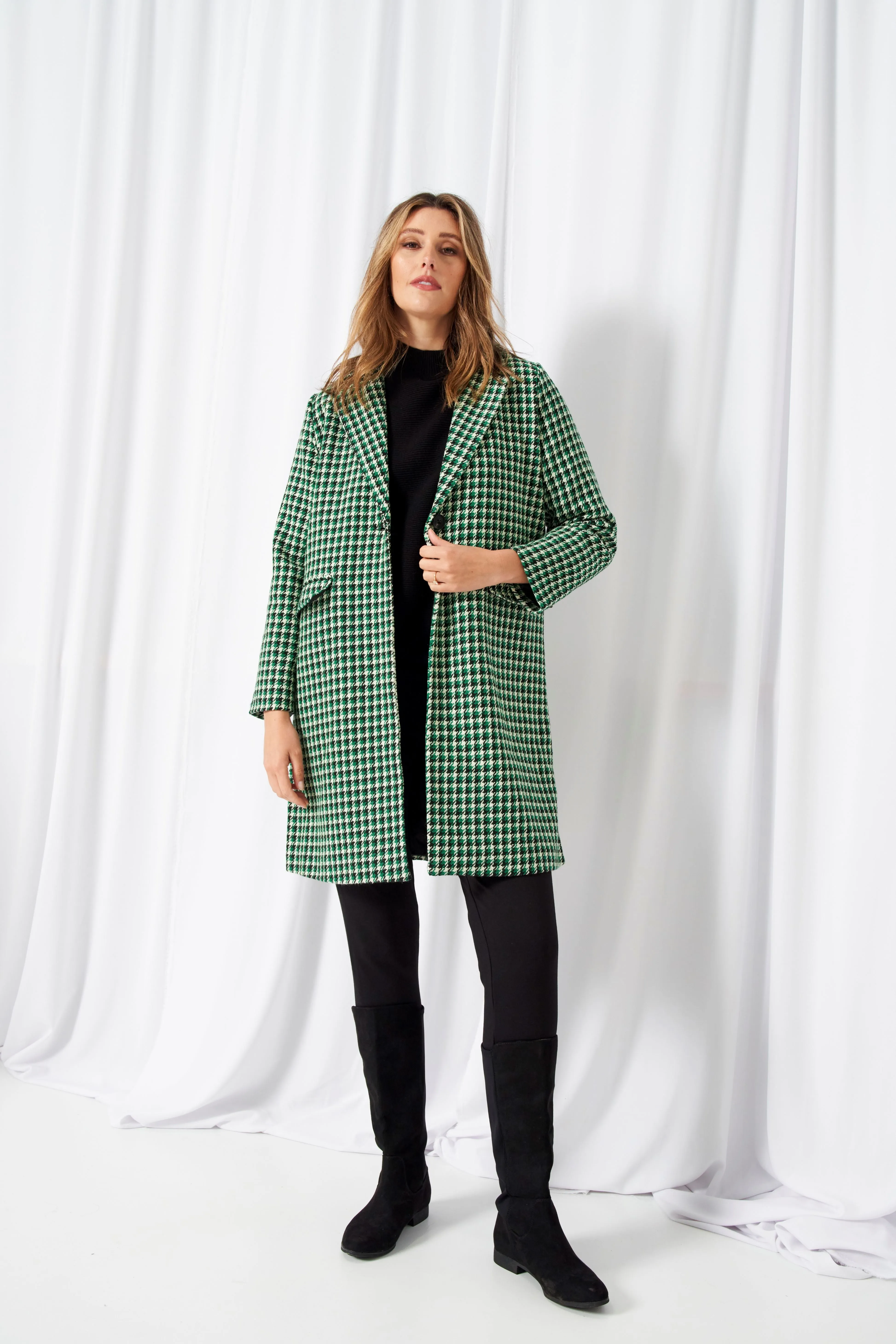 Betty Basics Wanda Coat Green Houndstooth sold by Shine On product image thumbnail 3