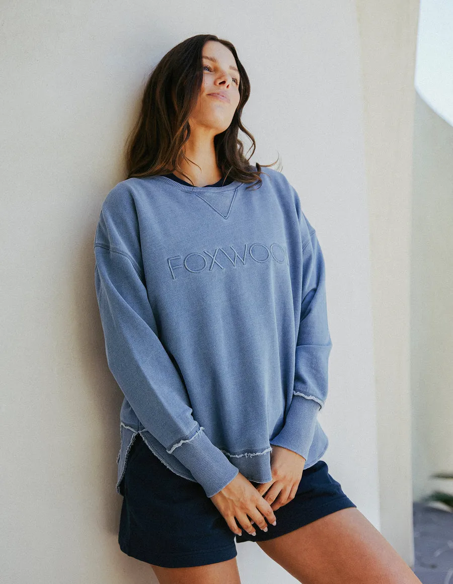 Foxwood Washed Simplified Crew Blue sold by Shine On