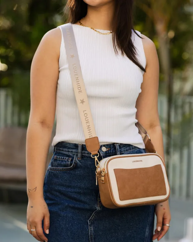 Louenhide Jolene Canvas Crossbody Bag Cream Camel sold by Shine On