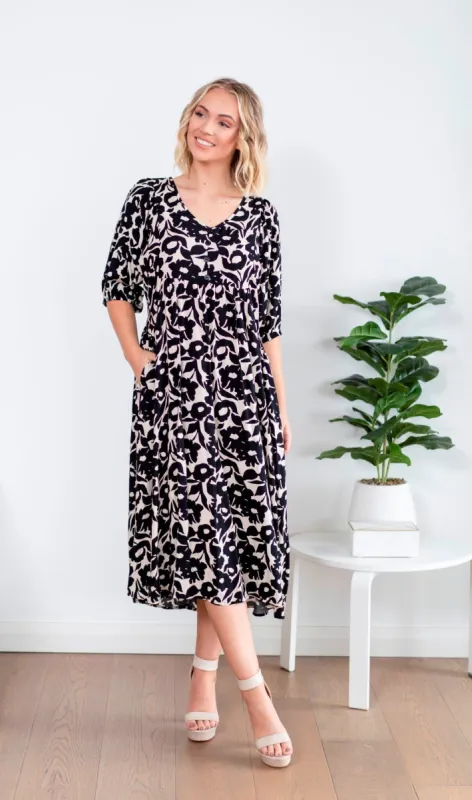 Willow & Tree Natalia 3/4 Sleeve Dress Abstract Floral sold by Shine On