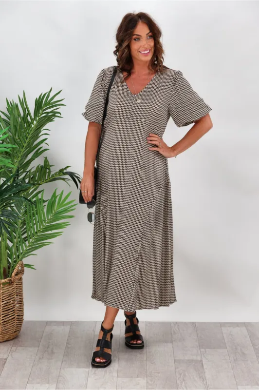 Shine On Label Adelaide Puff Sleeve Dress Houndstooth Print sold by Shine On