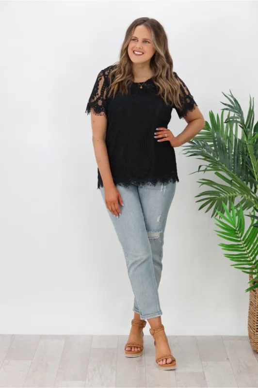 Grace & Co Chantilly Lined Lace Top Black sold by Shine On