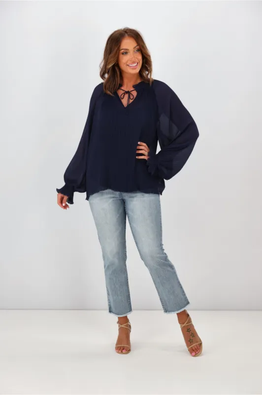Gloss by Shine On Tani Micro Pleated Frill Top Midnight sold by Shine On