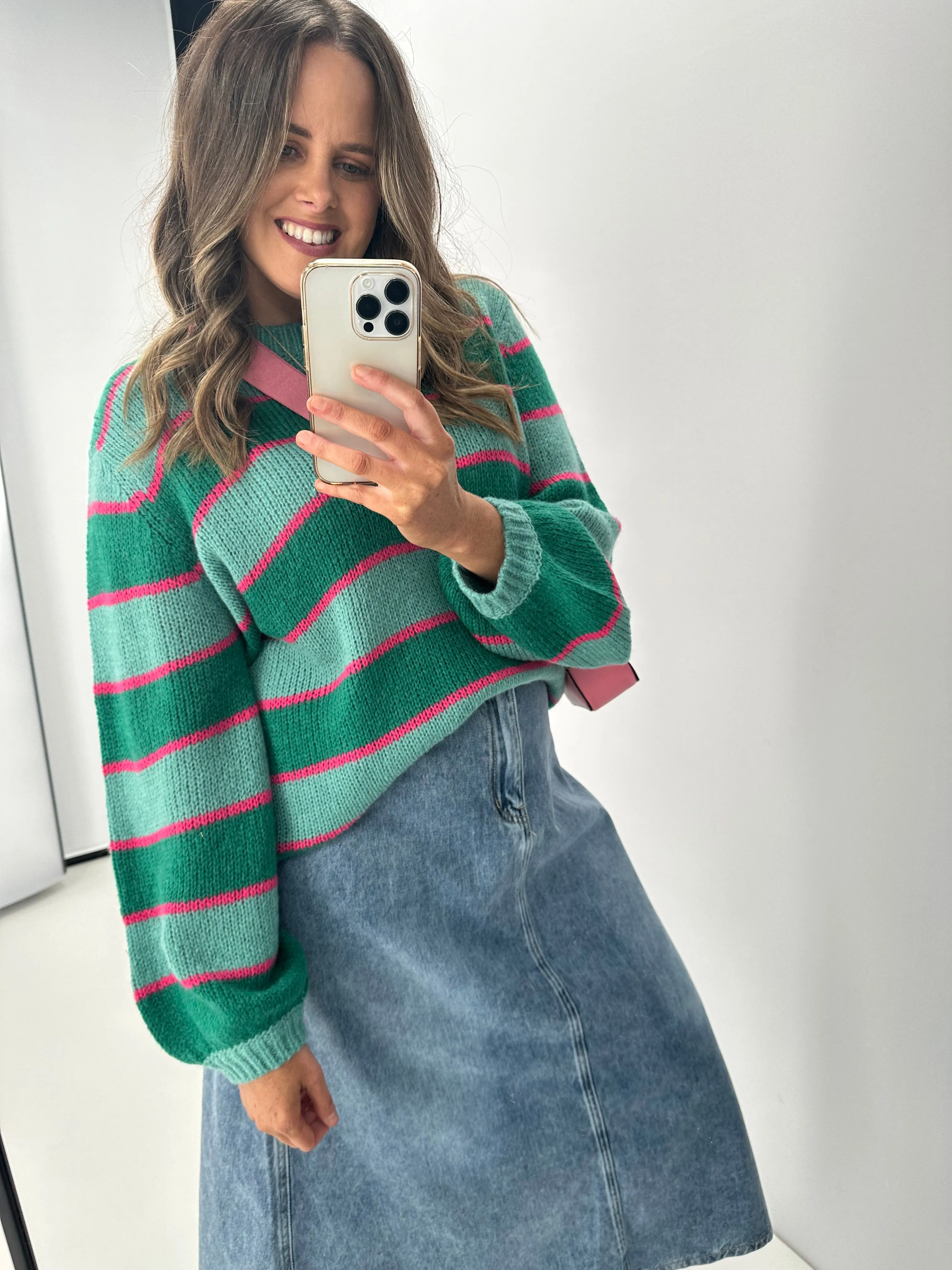 Sugarhill Brighton Essie Jumper Stripe Green Pink sold by Shine On product image thumbnail 4