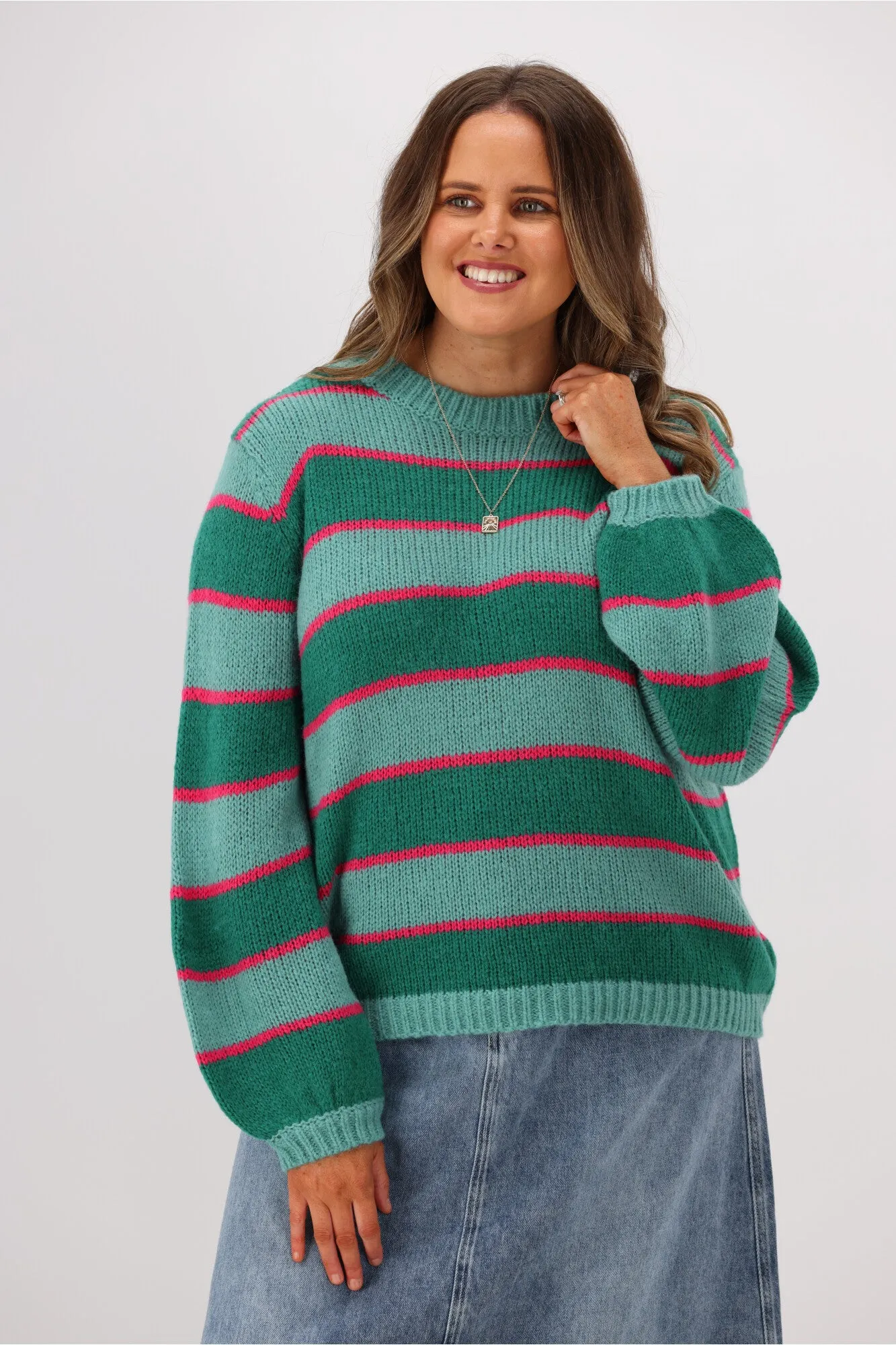 Sugarhill Brighton Essie Jumper Stripe Green Pink sold by Shine On product image thumbnail 5