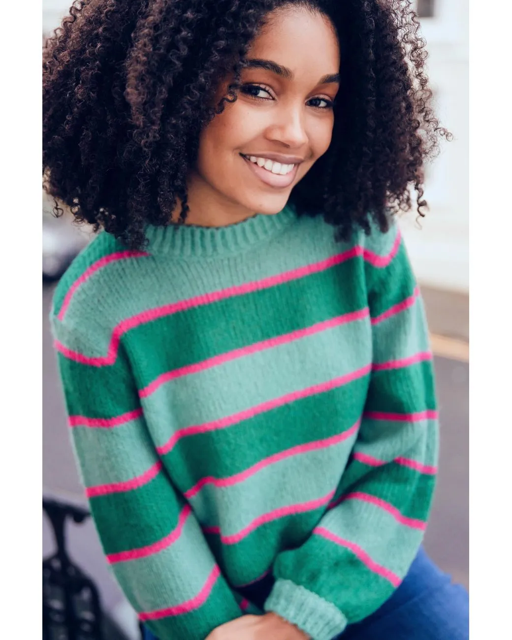 Sugarhill Brighton Essie Jumper Stripe Green Pink sold by Shine On product image thumbnail 3