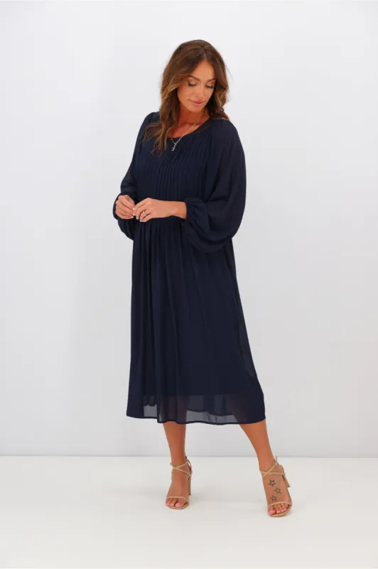 Jane James Lillian Pintuck Dress Midnight sold by Shine On