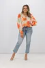 Fria Ava Cloud Print Blouson Sleeve Blouse Tangerine sold by Shine On