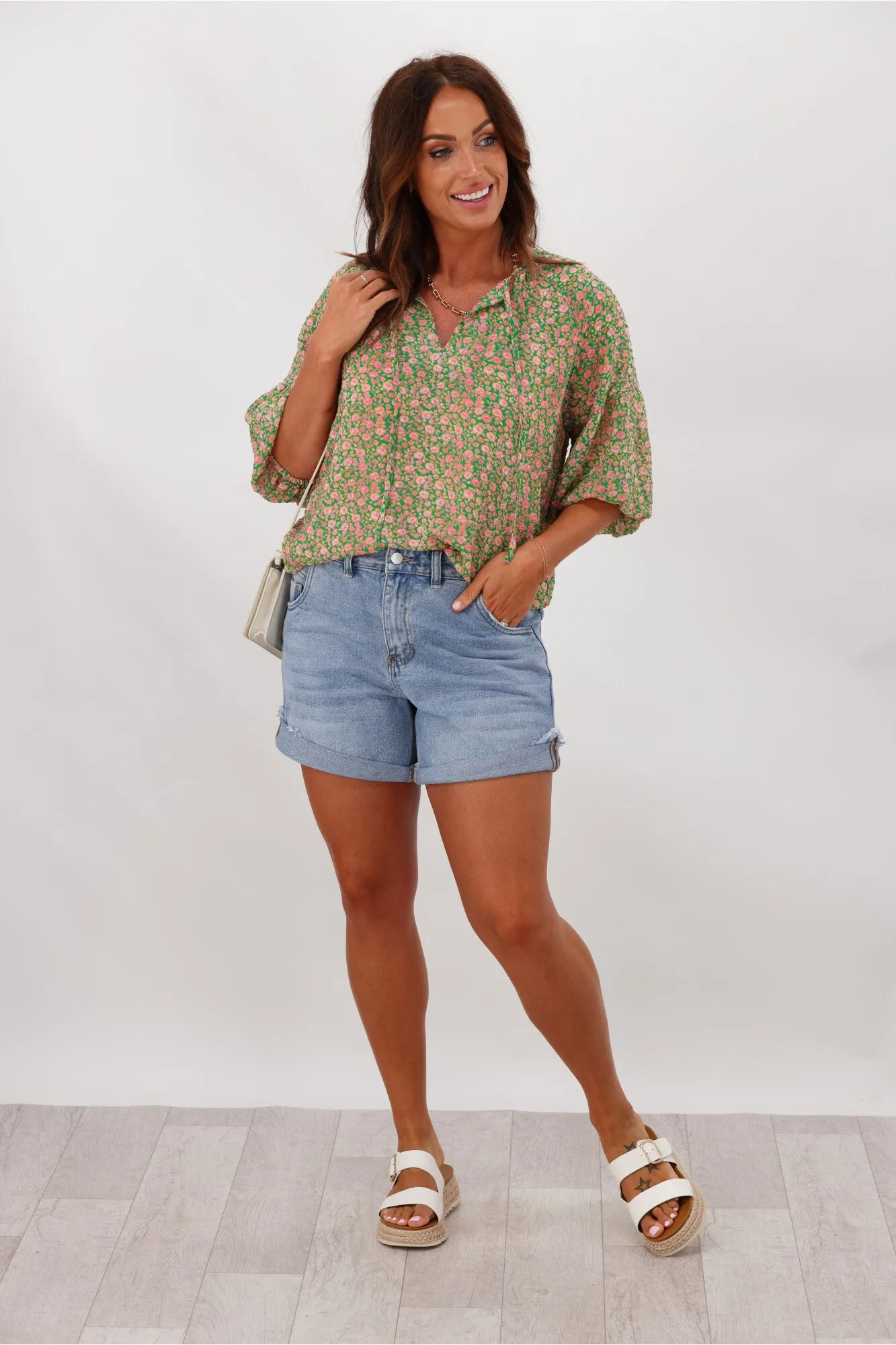 Gloss by Shine On Dana Tie Blouse Pink Green Floral sold by Shine On product image thumbnail 2