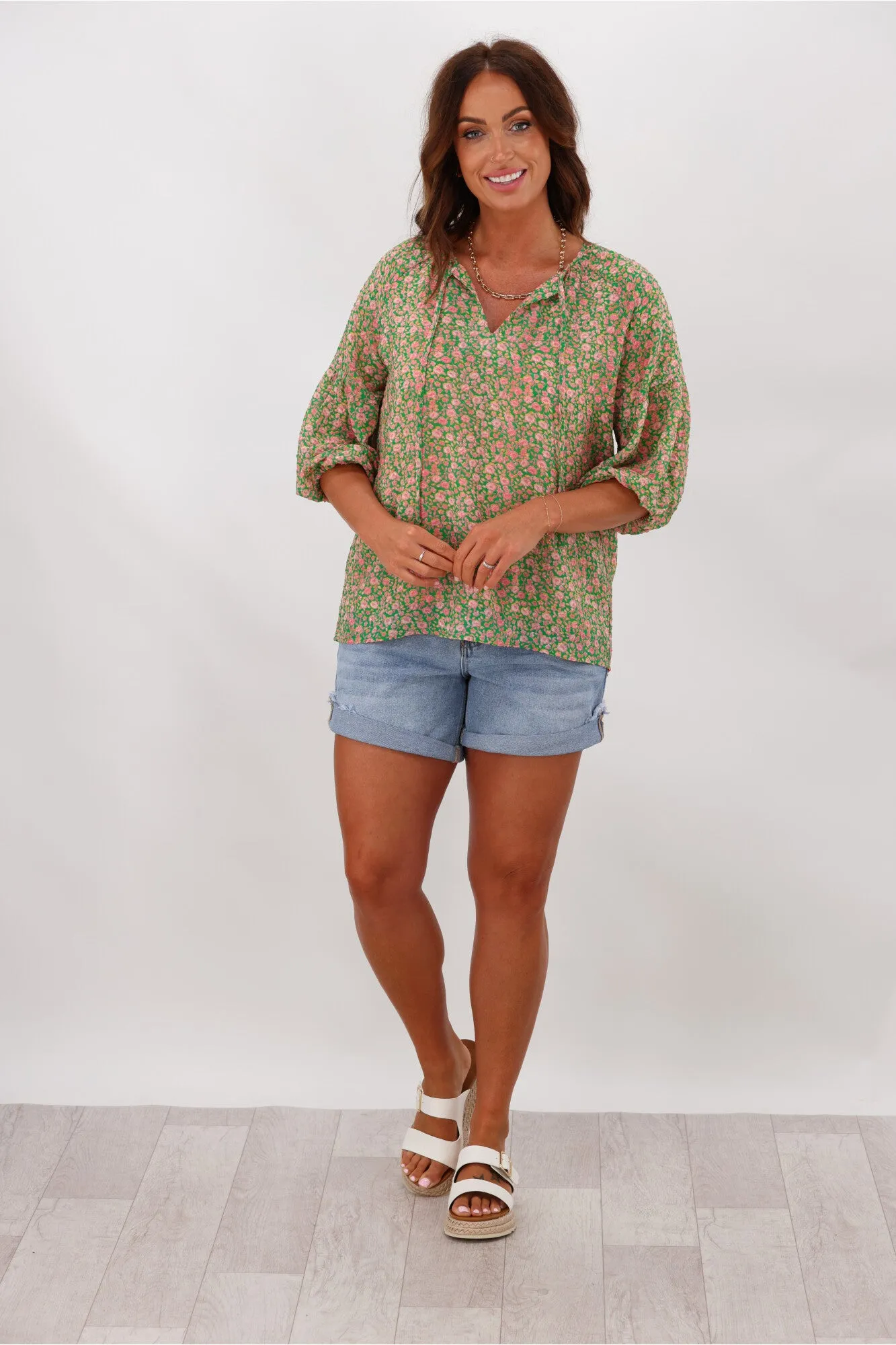 Gloss by Shine On Dana Tie Blouse Pink Green Floral sold by Shine On product image thumbnail 3