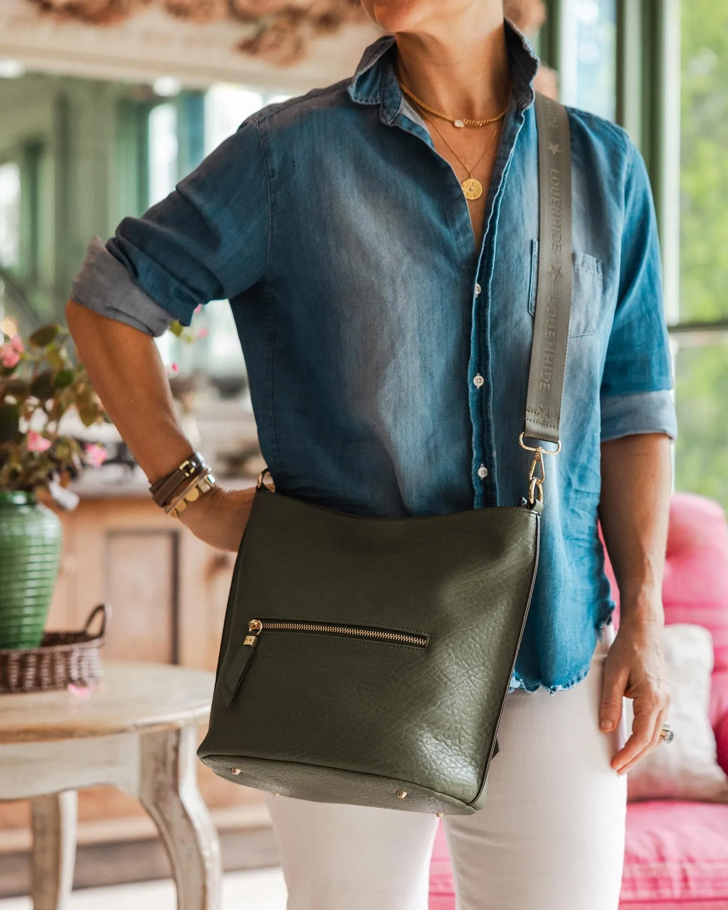 Louenhide Juno Handbag With Logo Strap Khaki sold by Shine On