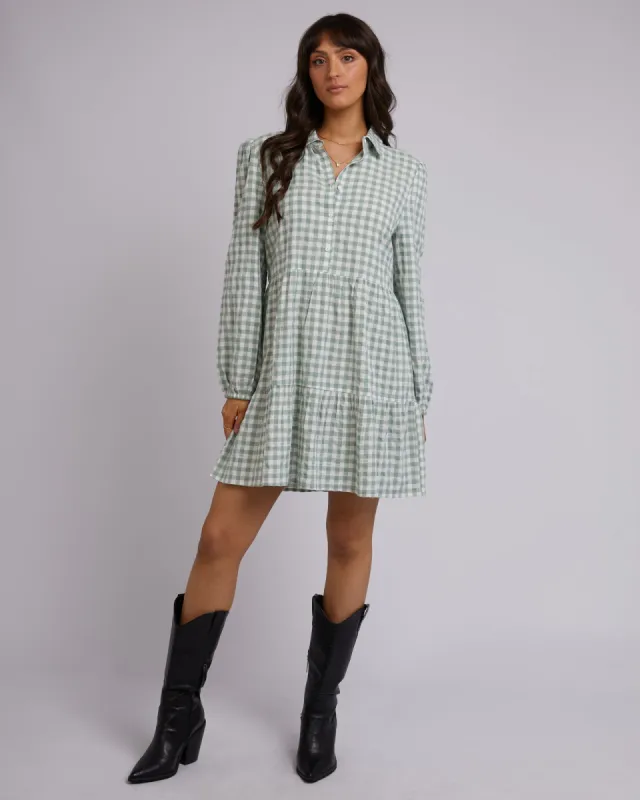 All About Eve Frankie Check L/S Mini Dress Sage sold by Shine On