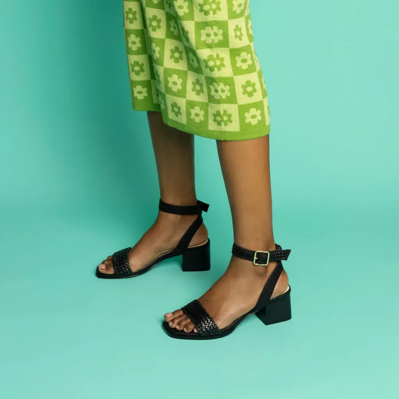 Verali Elly Block Heel Sandal Black Weave sold by Shine On