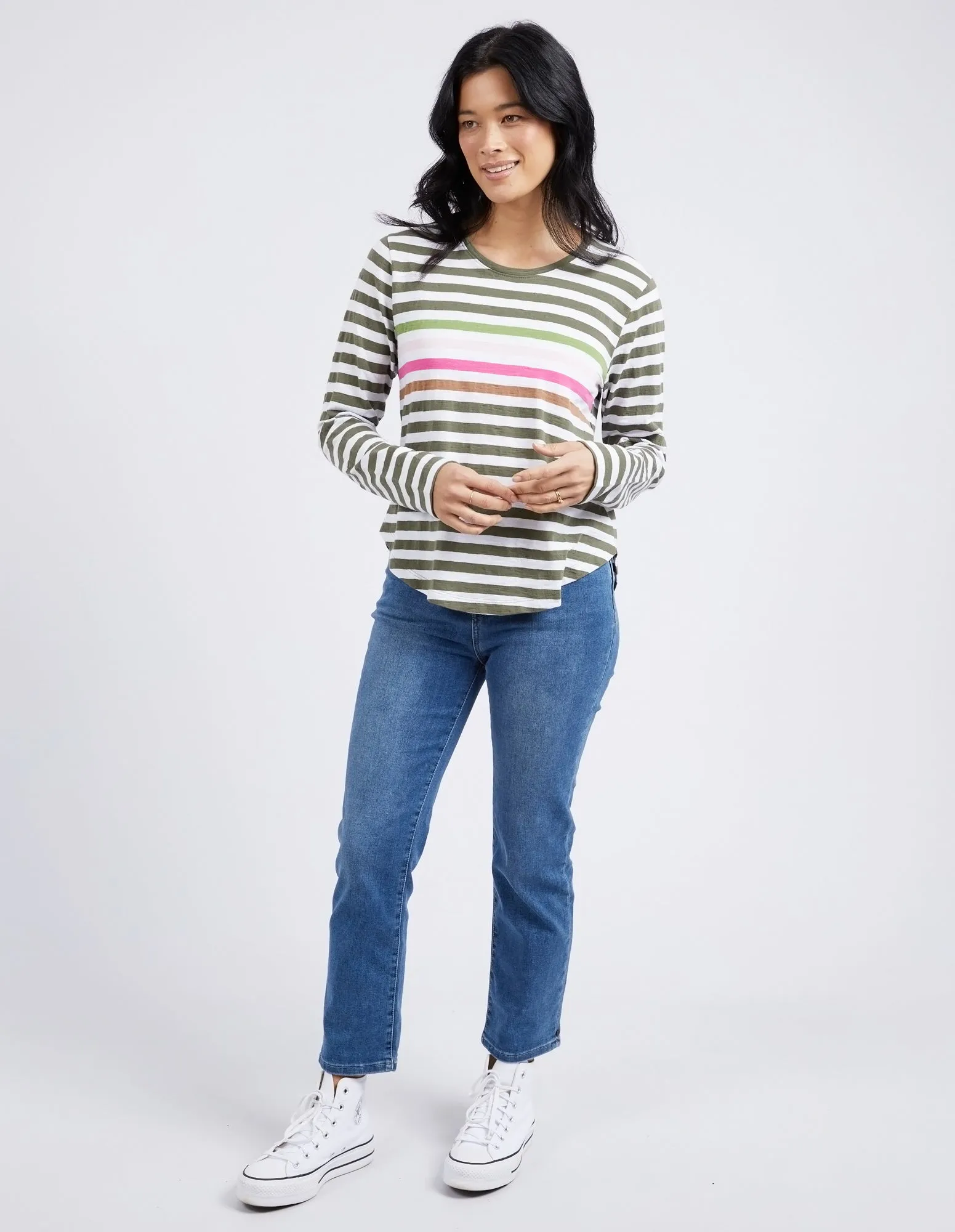 Elm Harmony L/S Tee Khaki White Stripe sold by Shine On product image thumbnail 4