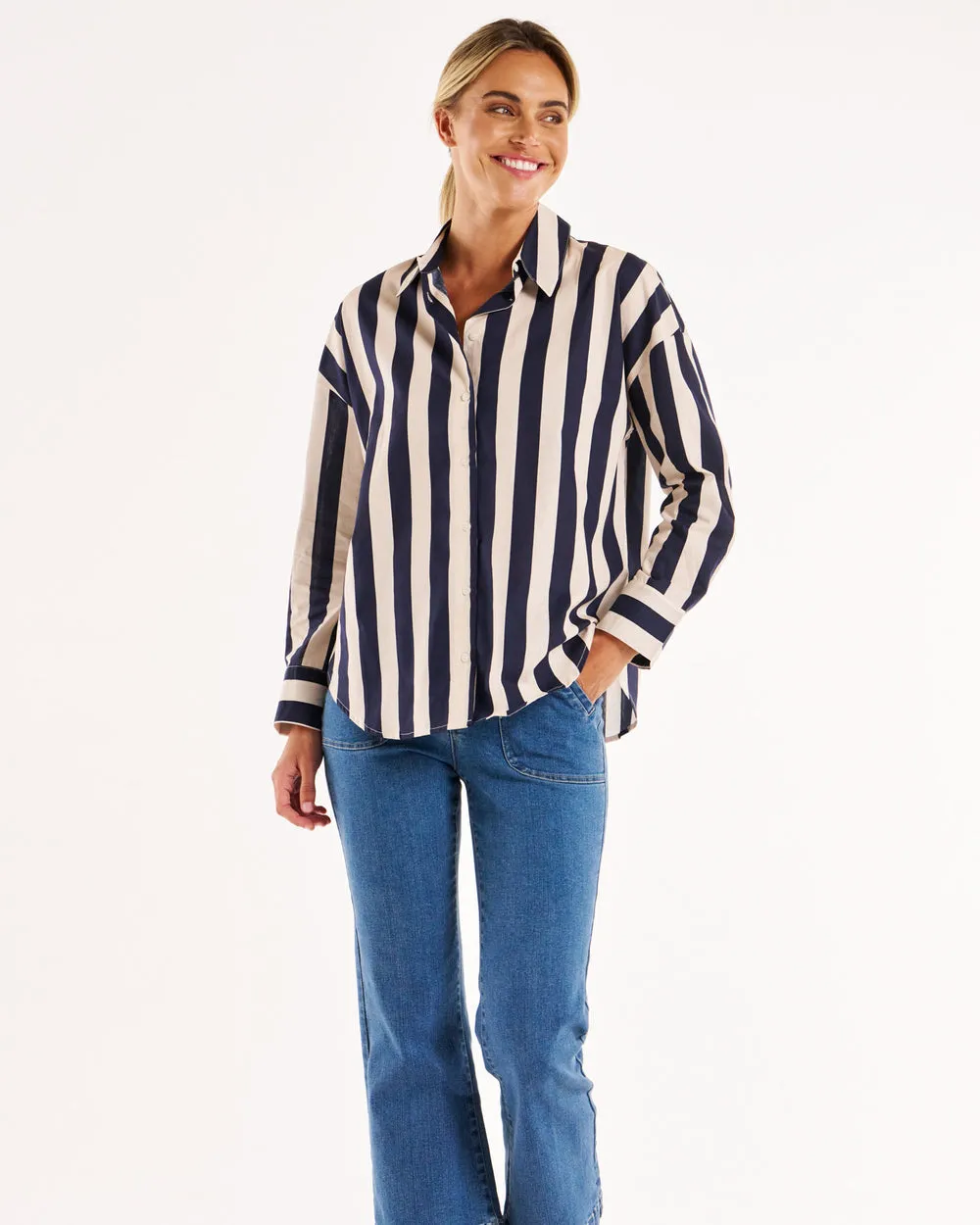 Betty Basics Stripe Shirt Navy sold by Shine On product image thumbnail 4