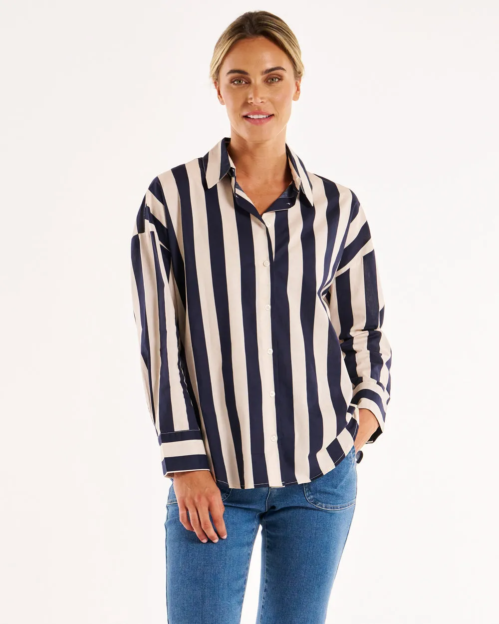 Betty Basics Stripe Shirt Navy sold by Shine On product image thumbnail 5