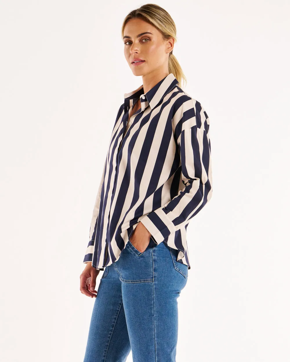 Betty Basics Stripe Shirt Navy sold by Shine On product image thumbnail 2