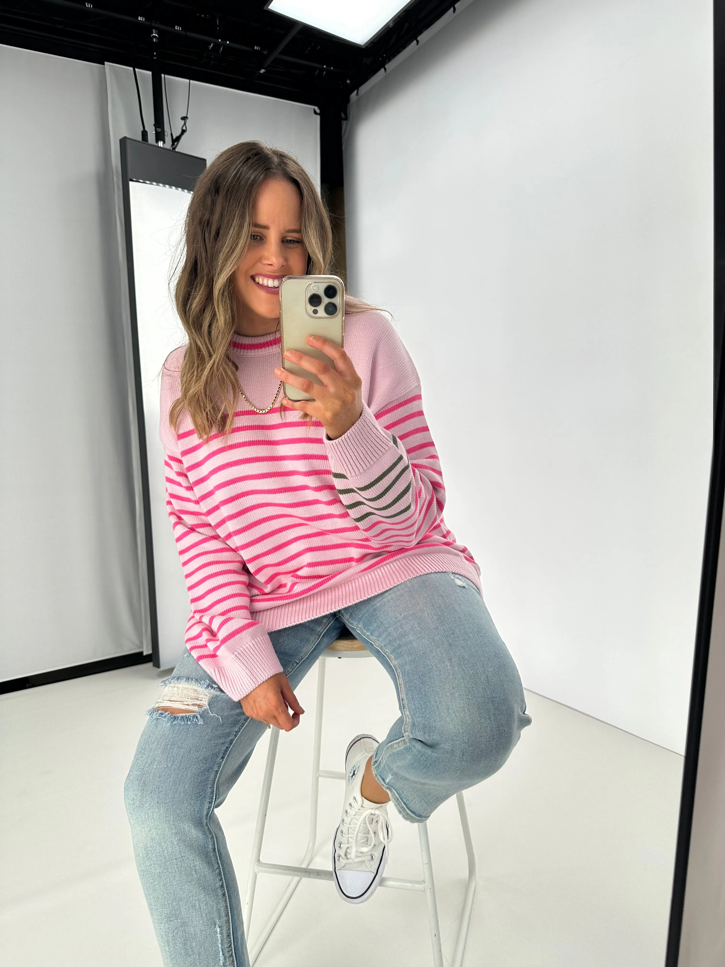 Elm Penny Stripe Knit Powder Pink sold by Shine On product image thumbnail 2