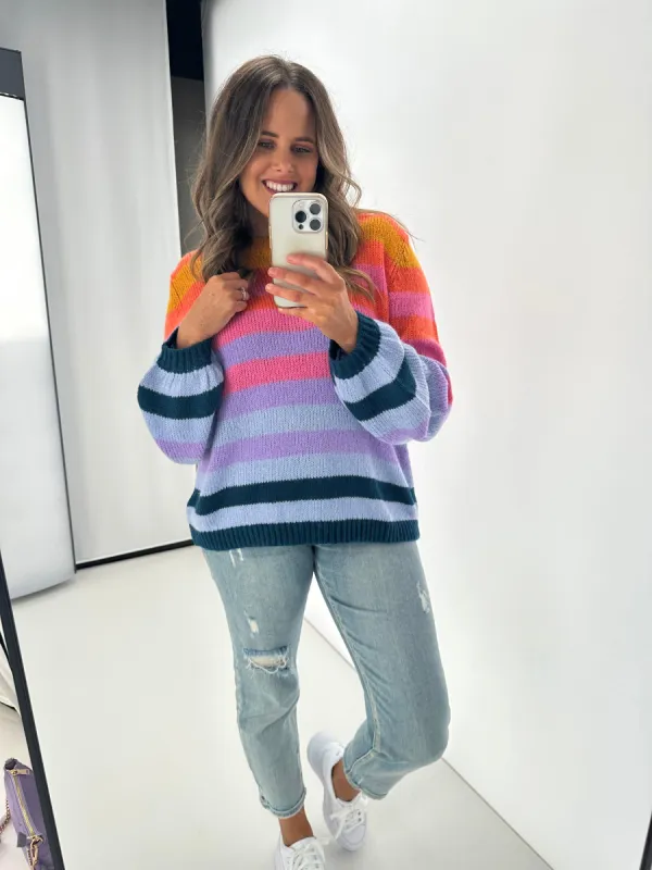 Sugarhill Brighton Essie Jumper Rainbow Stripe Multi sold by Shine On