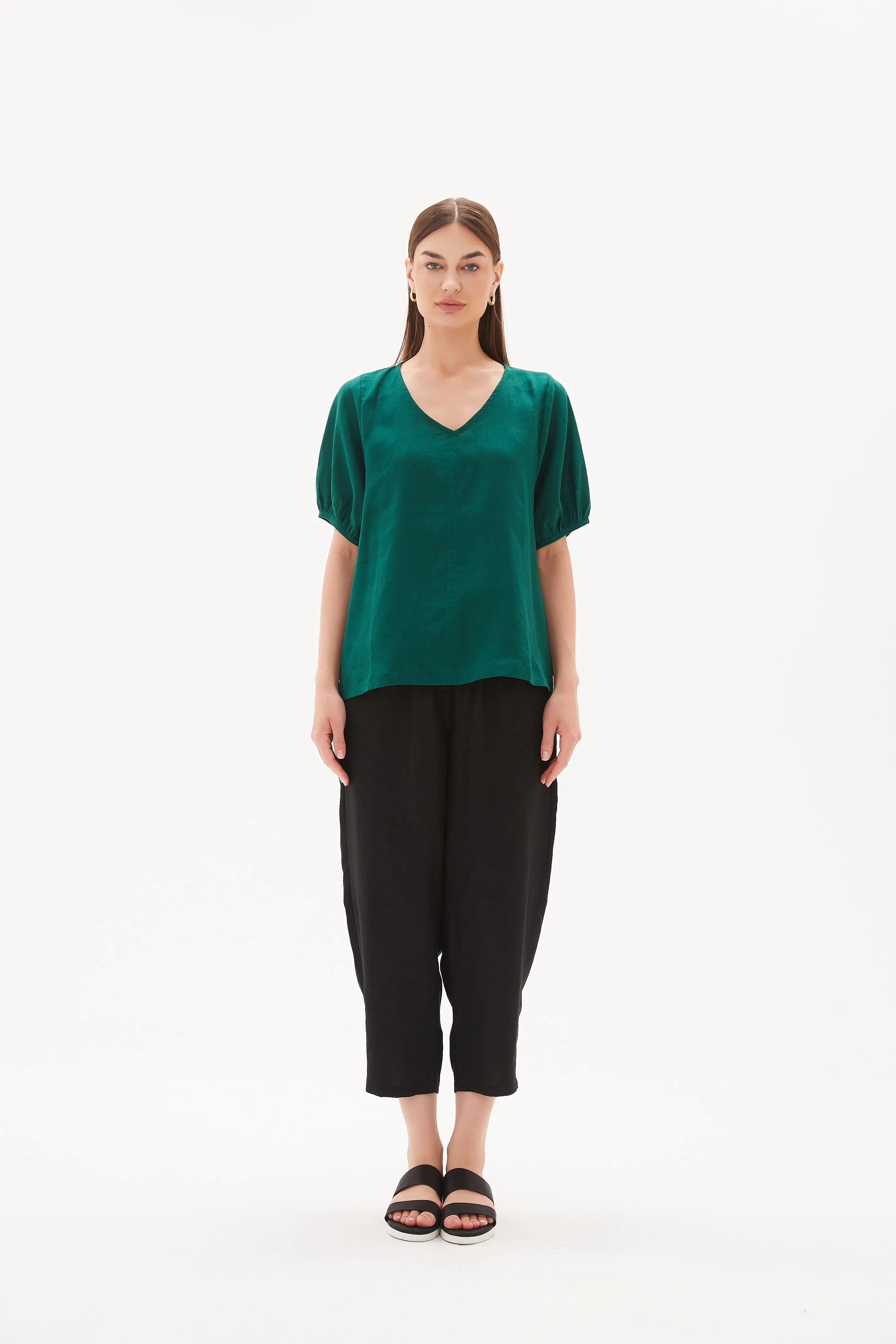 Tirelli V Neck Bishop Sleeve Top Emerald Green sold by Shine On product image thumbnail 4