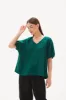 Tirelli V Neck Bishop Sleeve Top Emerald Green sold by Shine On