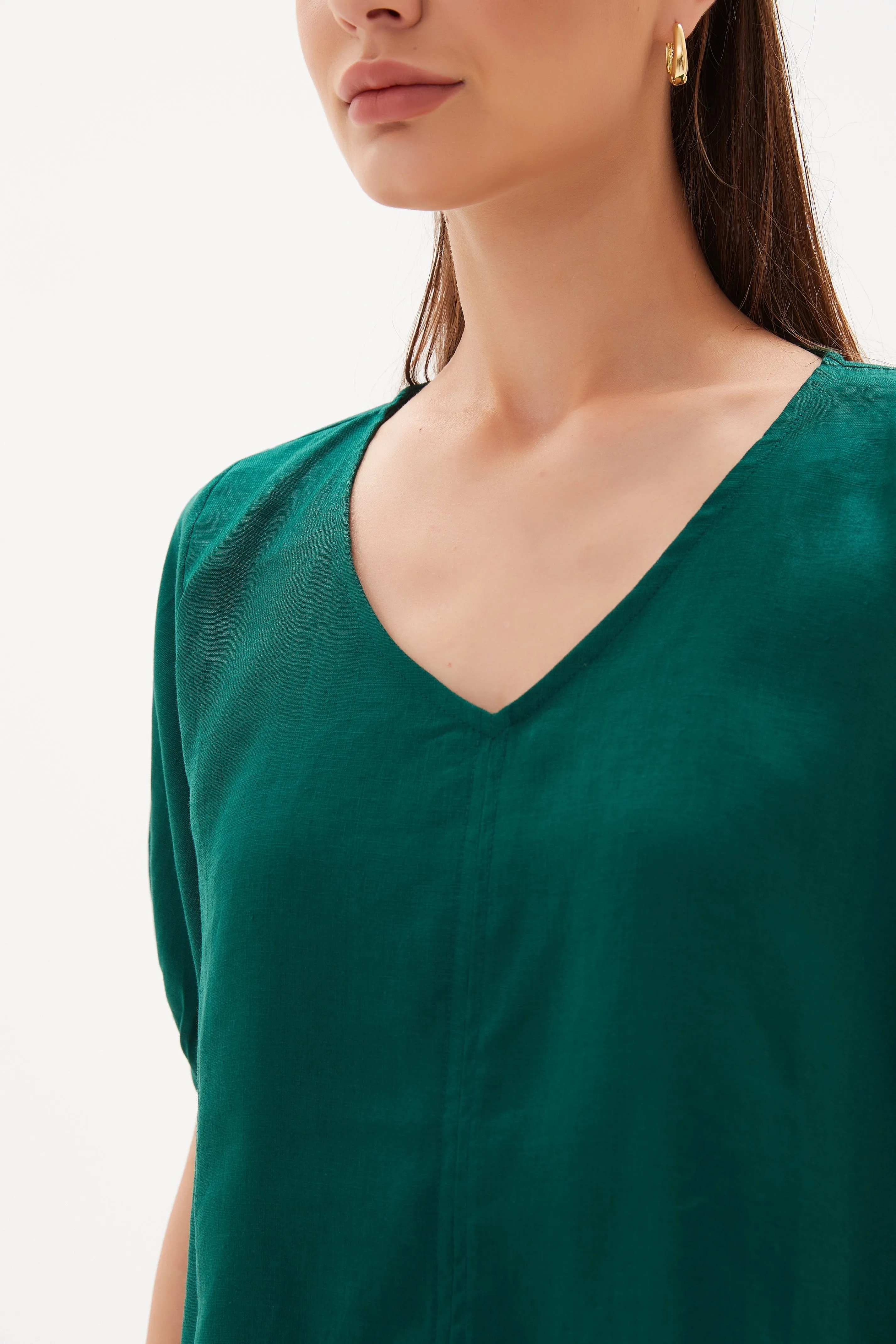 Tirelli V Neck Bishop Sleeve Top Emerald Green sold by Shine On product image thumbnail 2