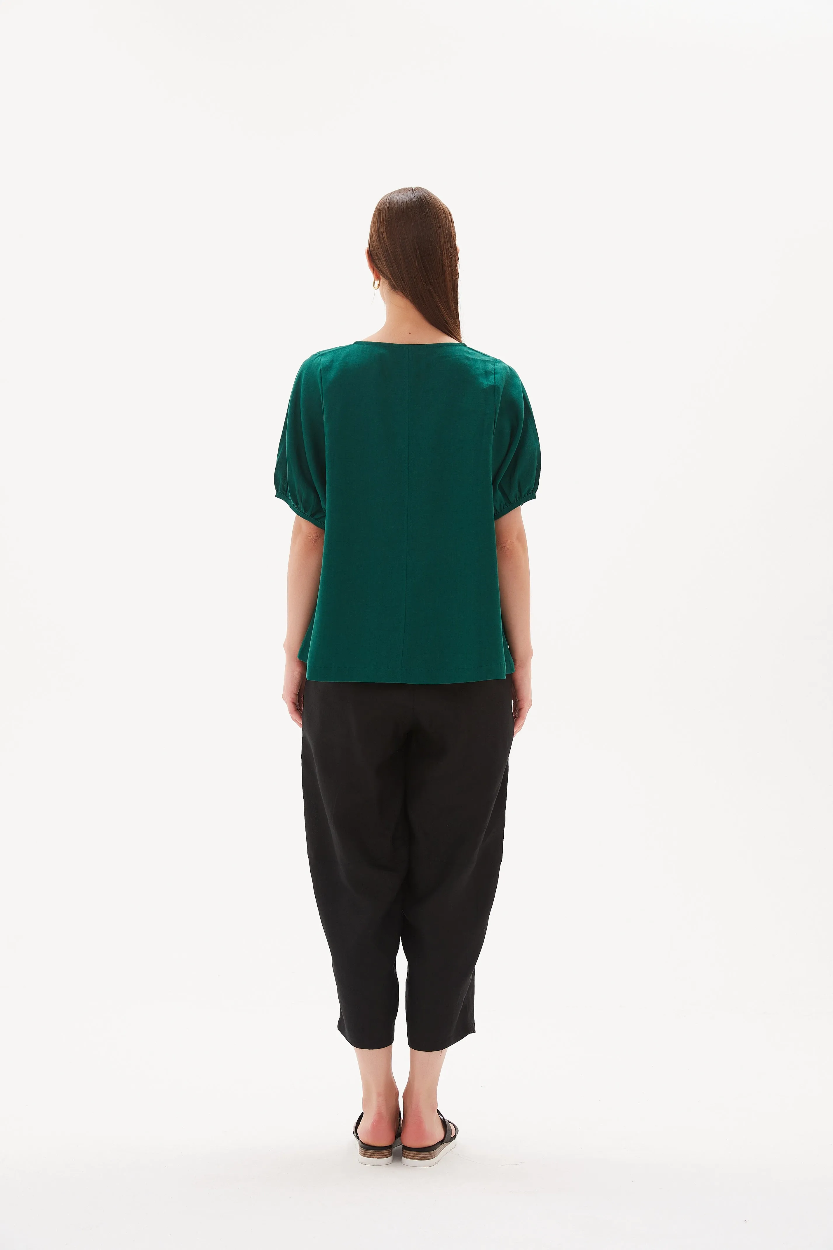 Tirelli V Neck Bishop Sleeve Top Emerald Green sold by Shine On product image thumbnail 5