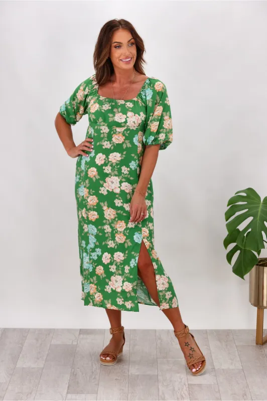 Gloss by Shine On Tilly Bust Panel Dress Green Floral sold by Shine On