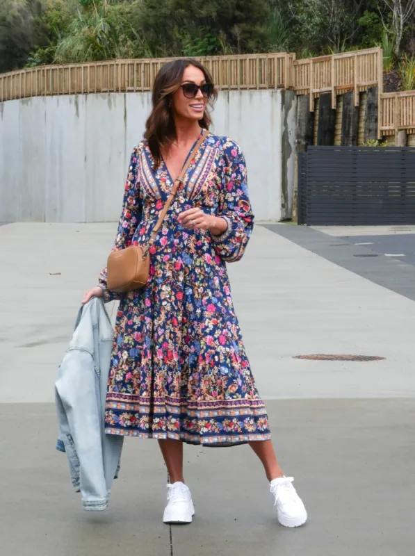 Salty Bright Juniper Floral Midi Dress Navy sold by Shine On