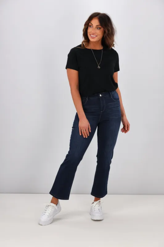 Shine On Label Sculpt Cropped Bootleg Jeans Super Dark Indigo sold by Shine On