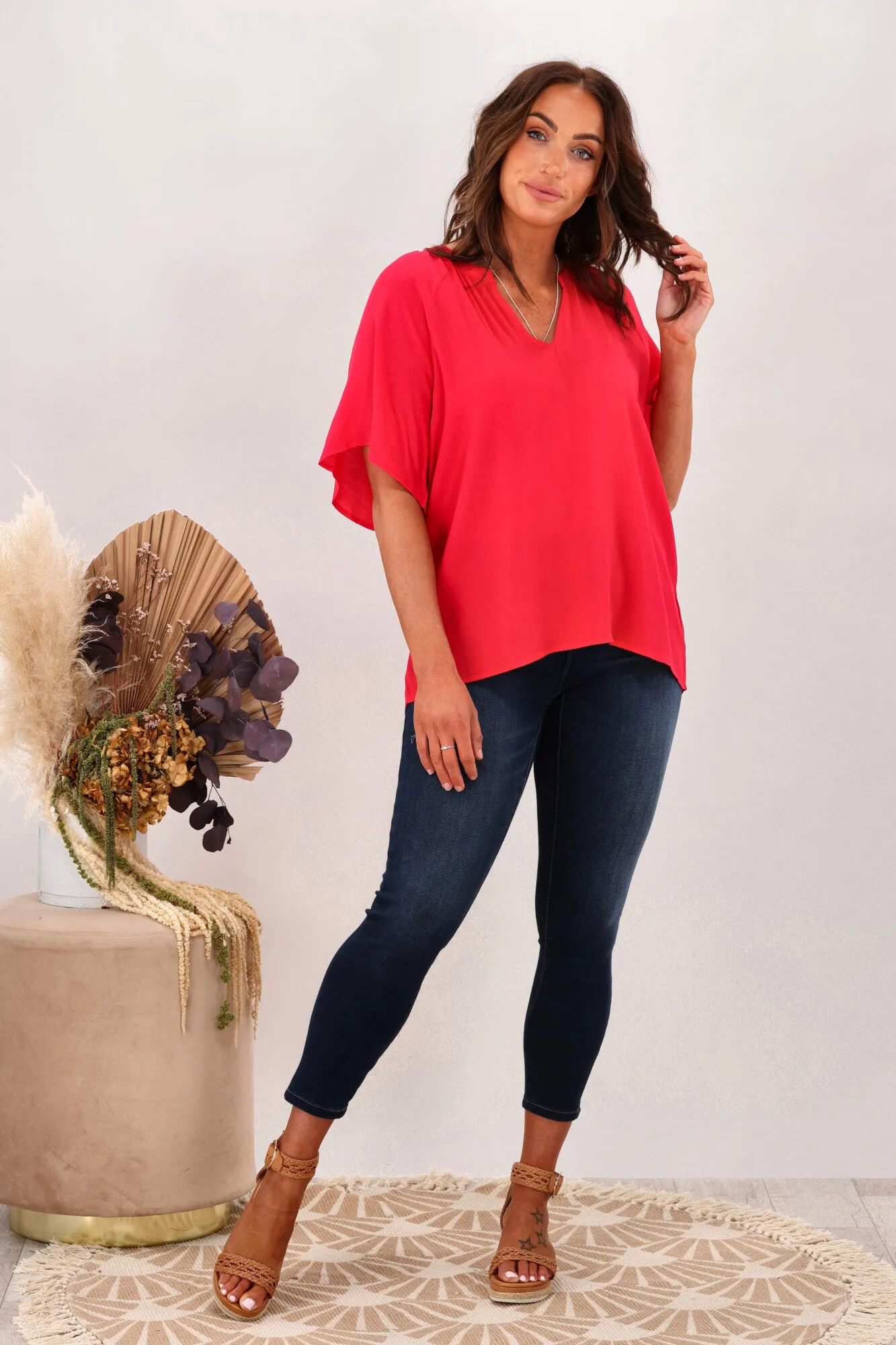 Gloss by Shine On Maive Raglan Flutter Sleeve Top Pink sold by Shine On