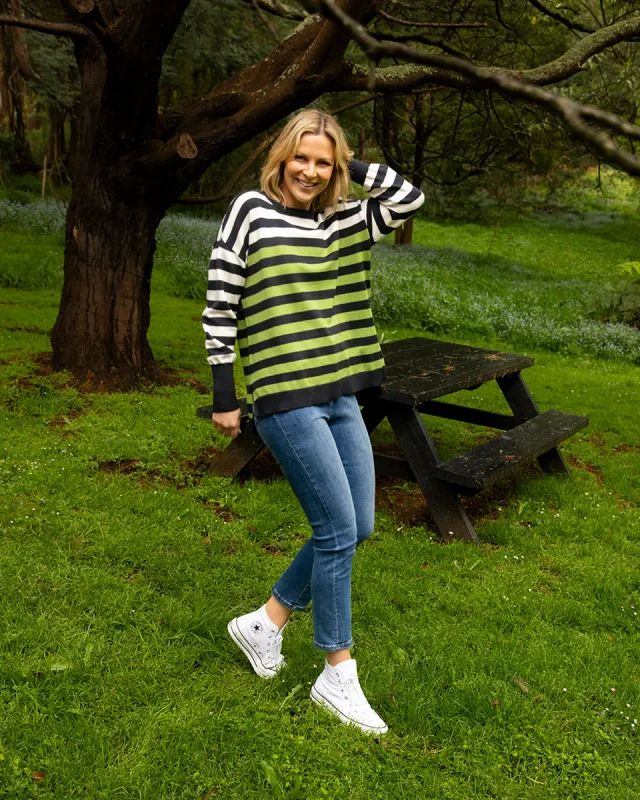 Elm Lexi Stripe Knit Green Navy Stripe sold by Shine On