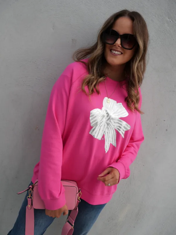 Stella + Gemma Classic Sweater Bow Neon Pink sold by Shine On