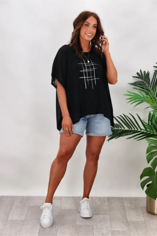 Shine On Label Logan Print Kimono Top Black sold by Shine On