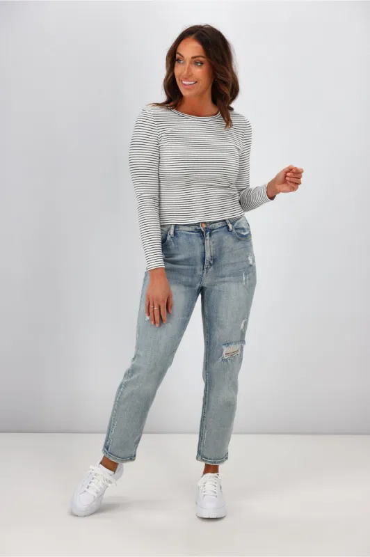 All About Eve Rib Stripe Long Sleeve Top White sold by Shine On
