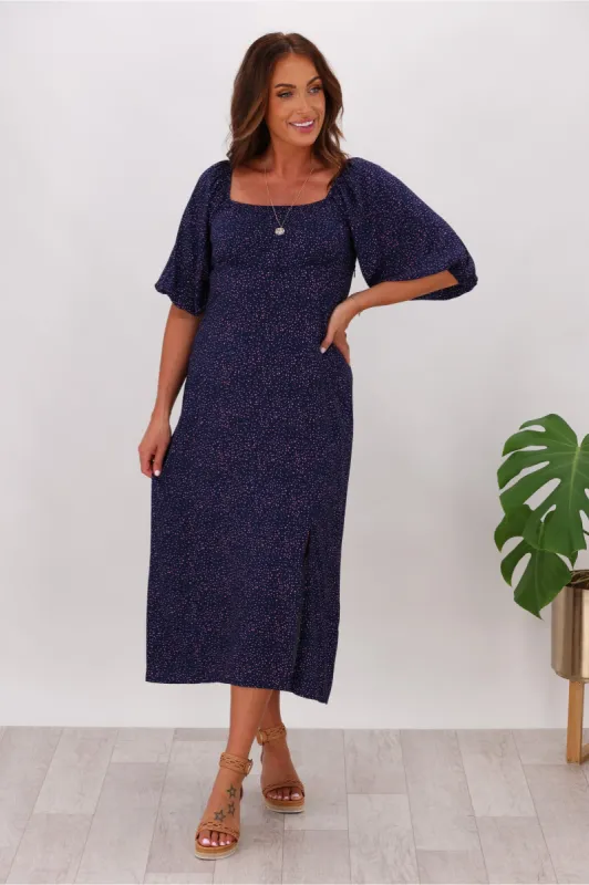 Gloss by Shine On Tilly Bust Panel Dress Midnight Pink Spot sold by Shine On