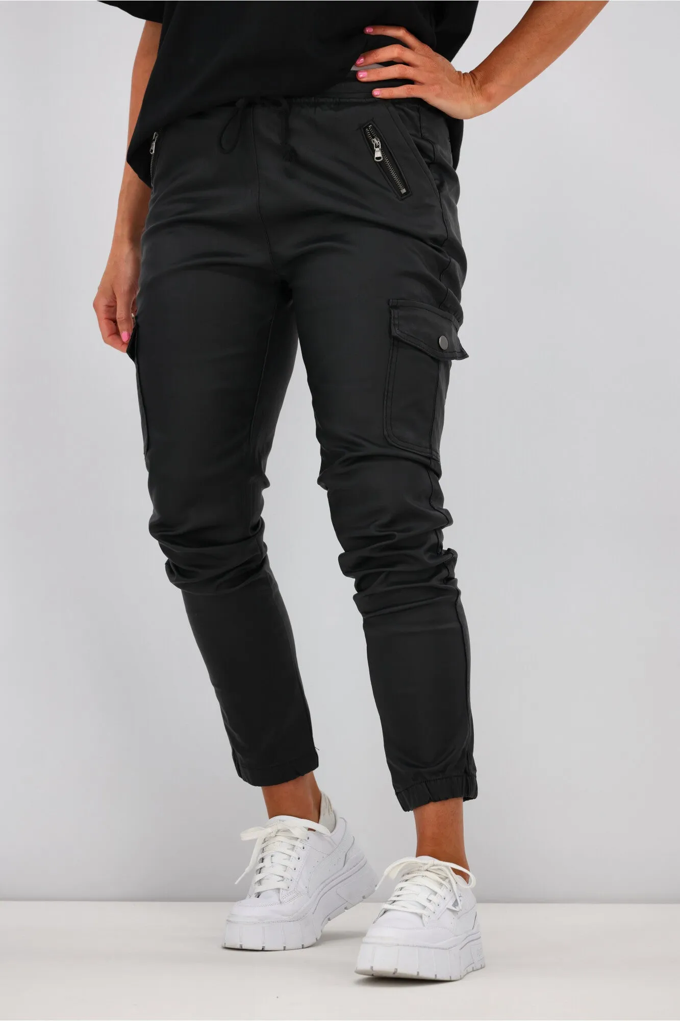 Wakee Jordan Leather Look Cargo Pants Black sold by Shine On product image thumbnail 2