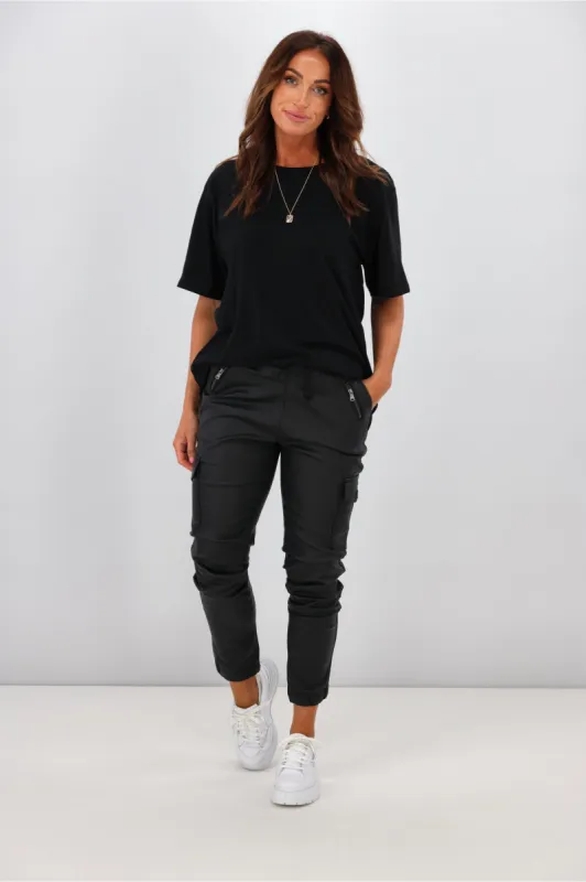 Wakee Jordan Leather Look Cargo Pants Black sold by Shine On