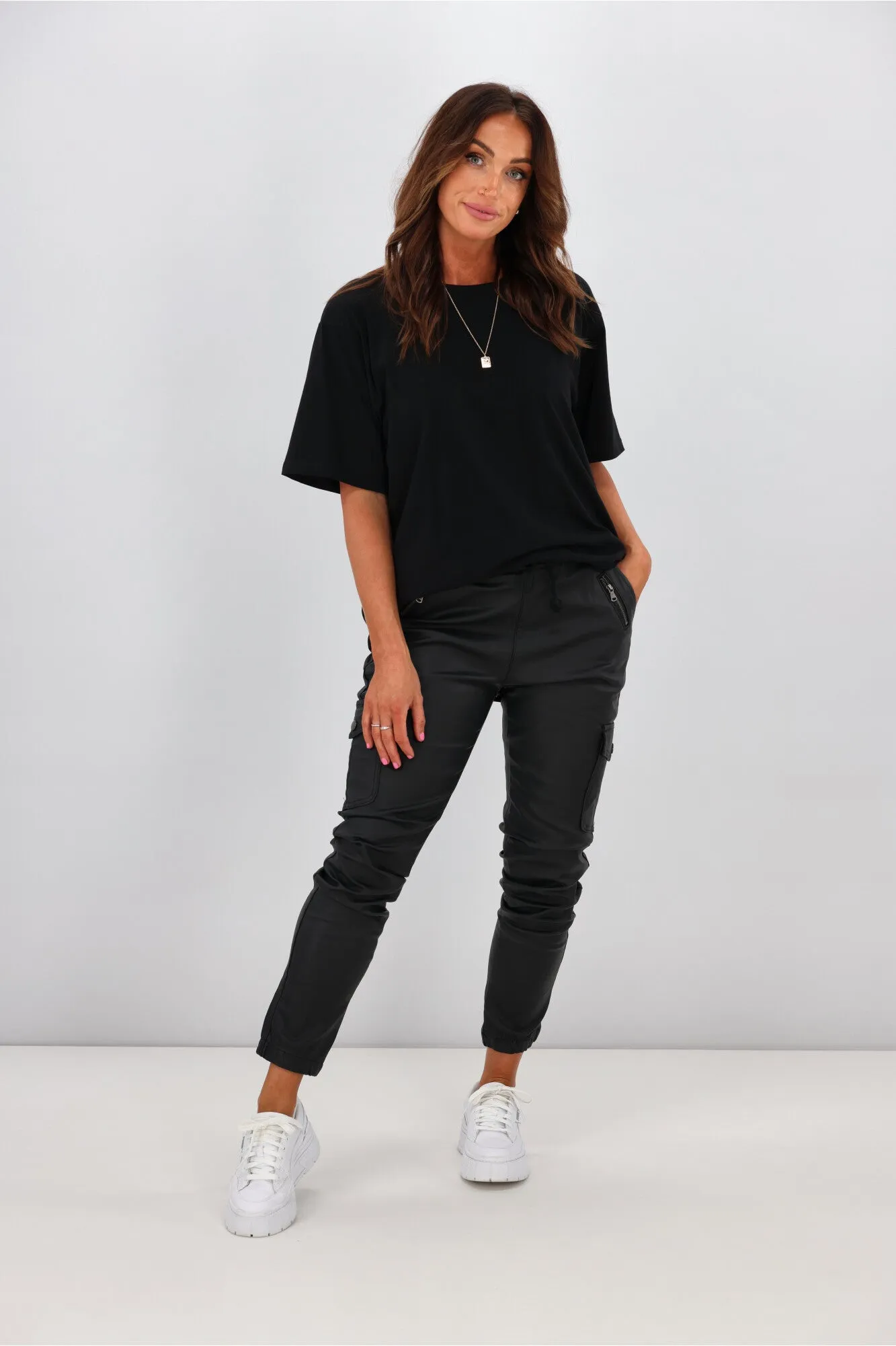 Wakee Jordan Leather Look Cargo Pants Black sold by Shine On product image thumbnail 4