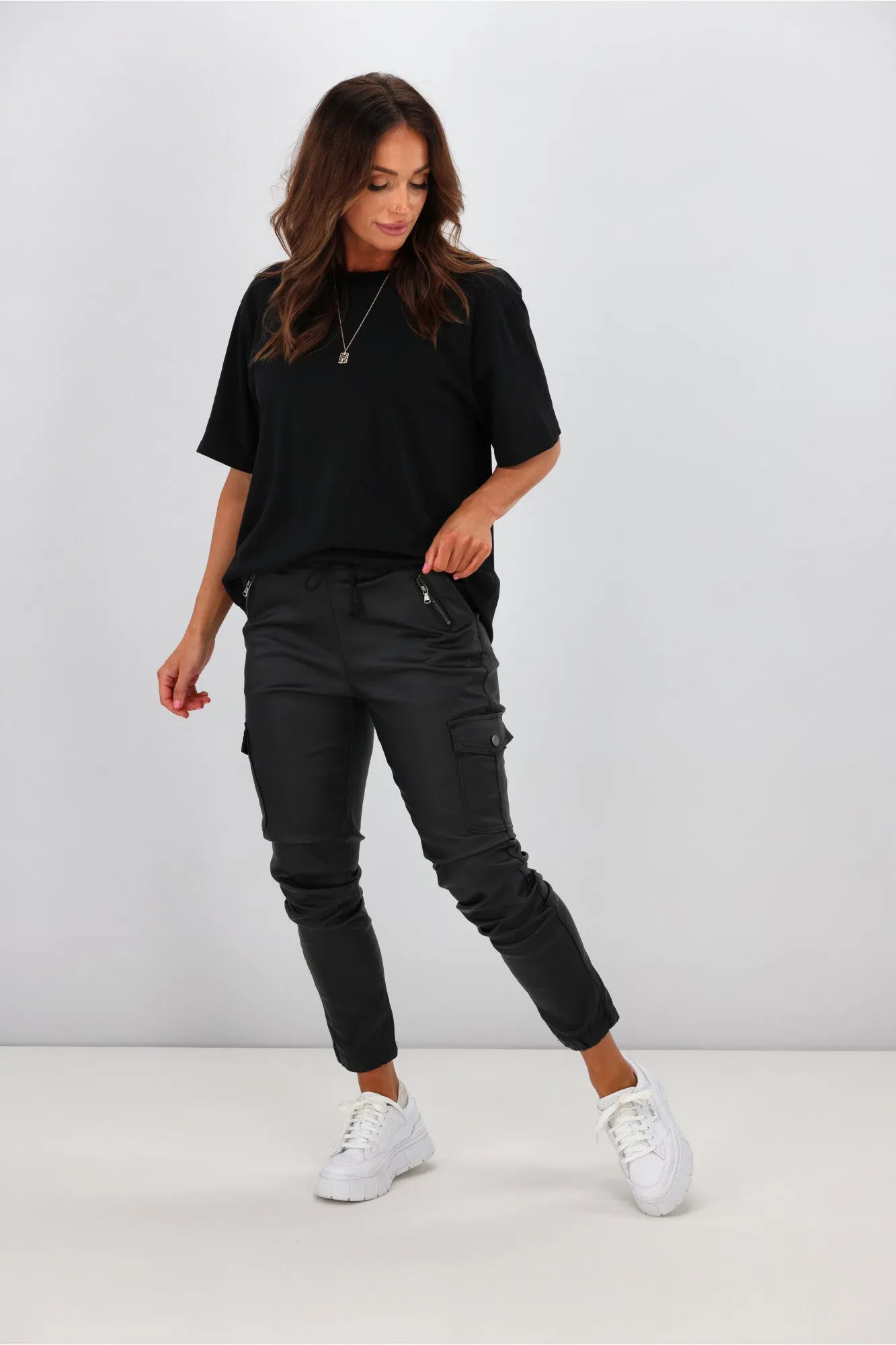 Wakee Jordan Leather Look Cargo Pants Black sold by Shine On product image thumbnail 5