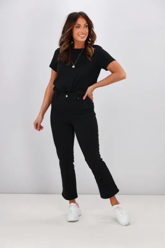 Shine On Label Sculpt Cropped Bootleg Jeans Black sold by Shine On